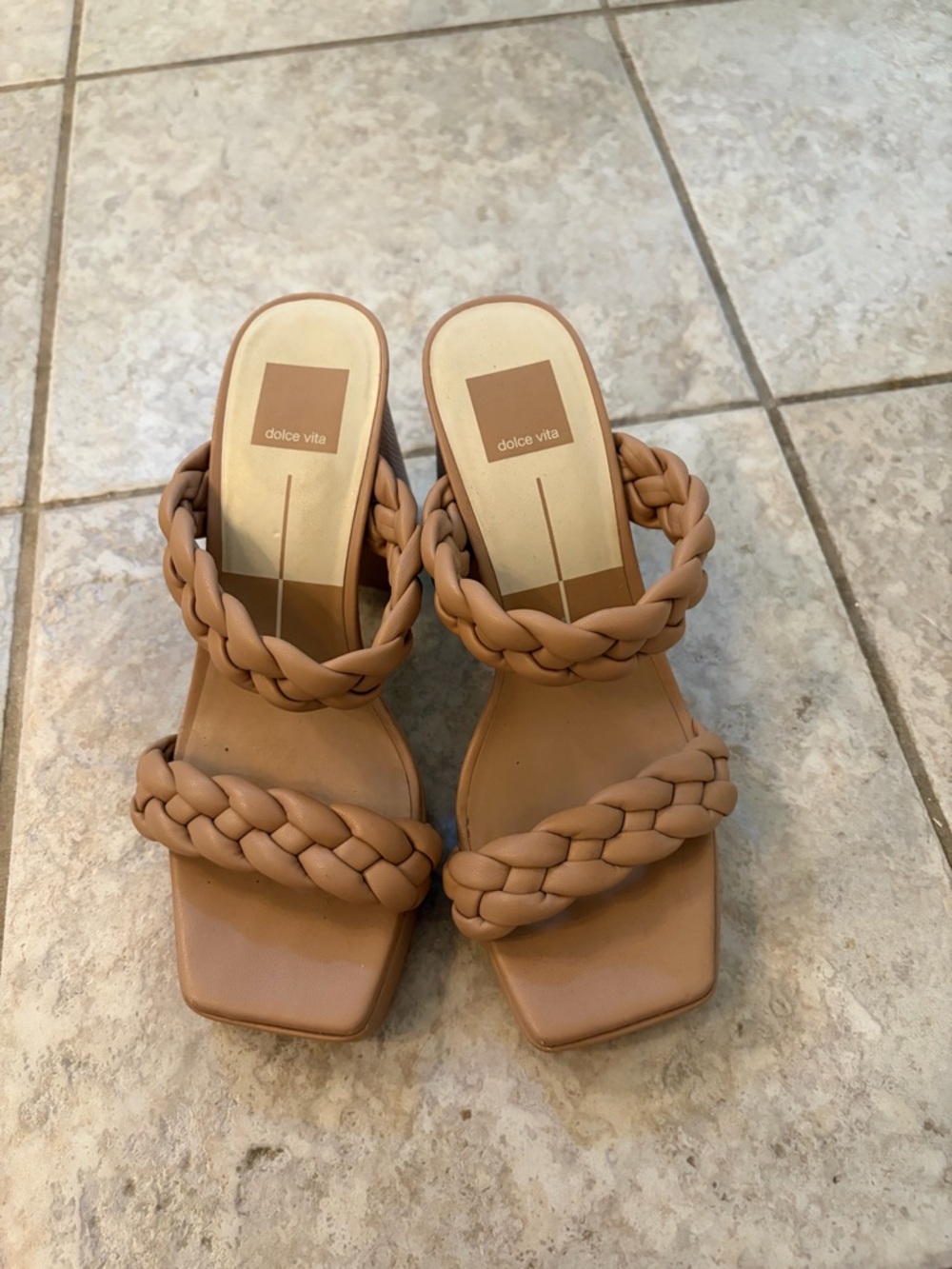 Dolce Vita Braided Double-Strap Slide Heels in Tan